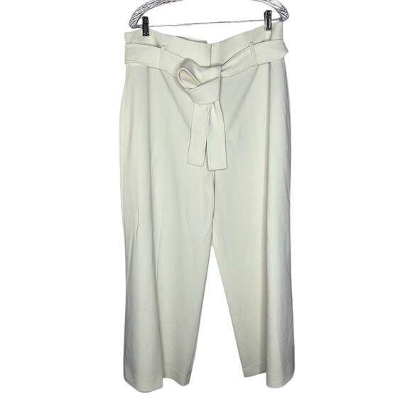 NWT Theory Belt Crop Pant Cream White Admiral Crepe Wide Leg Dress Pants Size 16 - Picture 4 of 12